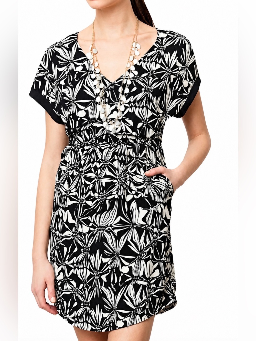 Anthropology Postmark black/cream floral tie back mini dress, XS